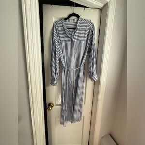 H&M Blue striped linen blend shirt dress